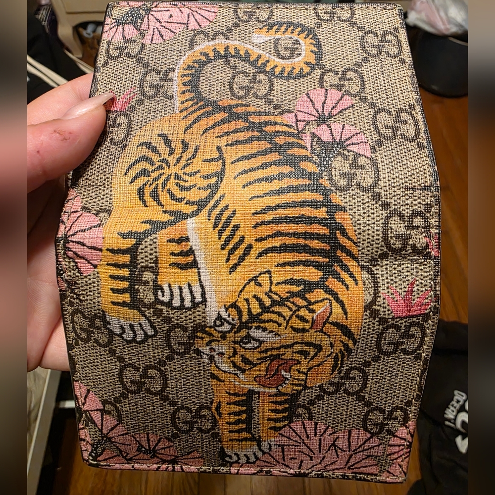 Gucci Beige and Pink Tiger Print Wallet